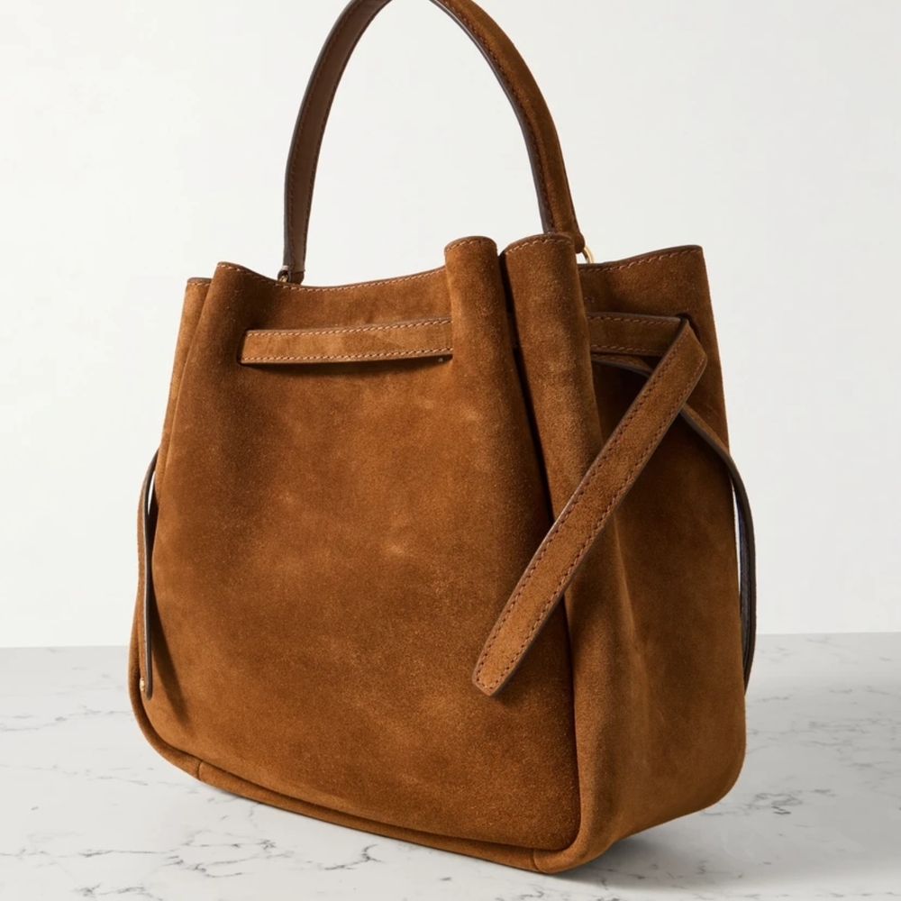 Tory Burch Leather Purse Brown Genuine Suede Bucket Crossbody Bag - Picture 6 of 11